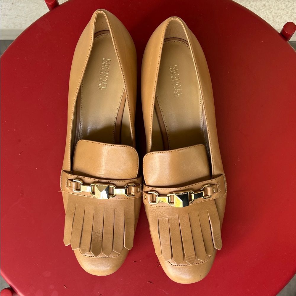 Michael Kors Tan Leather Loafers with Gold Accent